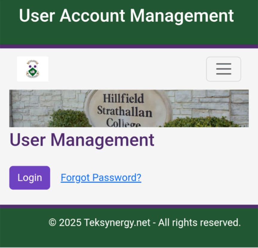 HSC Transportation login screen showing fields for email and password with a prominent Login button